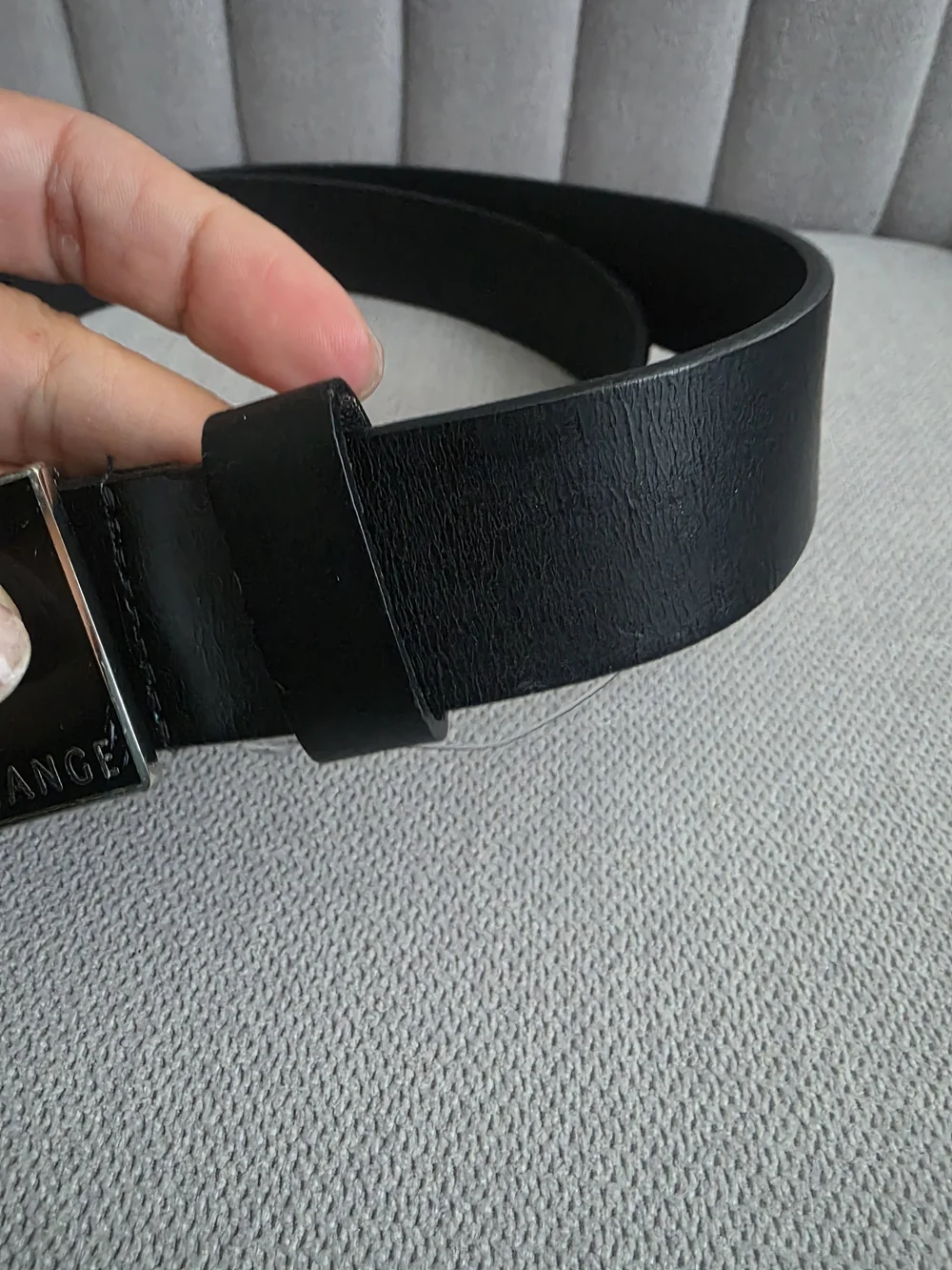 Armani Exchange Black Leather Belt with Logo Plaque Buckle Like New. Size 34.
